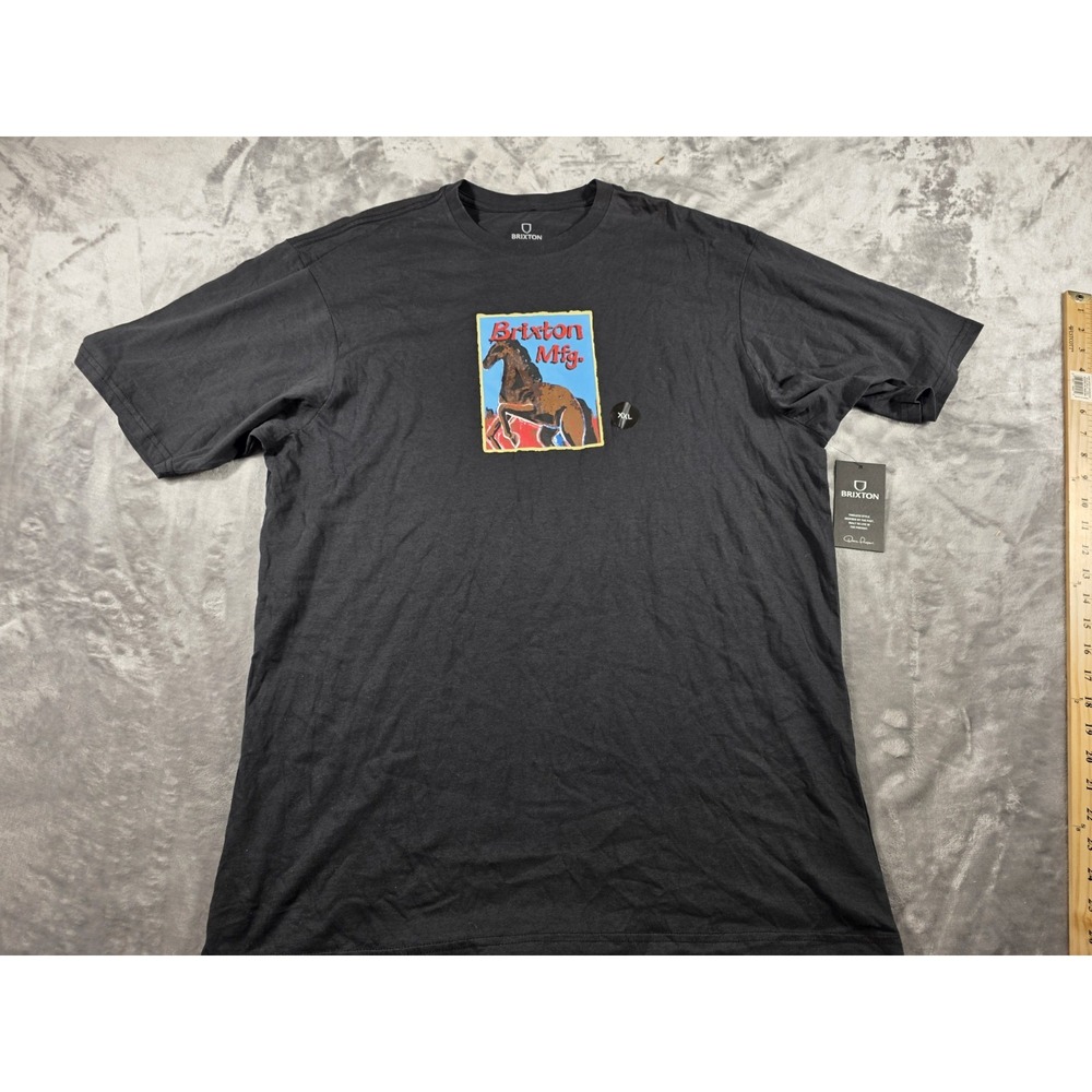 NWT Brixton T-Shirt Mens 2XL‎ Black Short Sleeve Horse Graphic Tee Tailored Fit